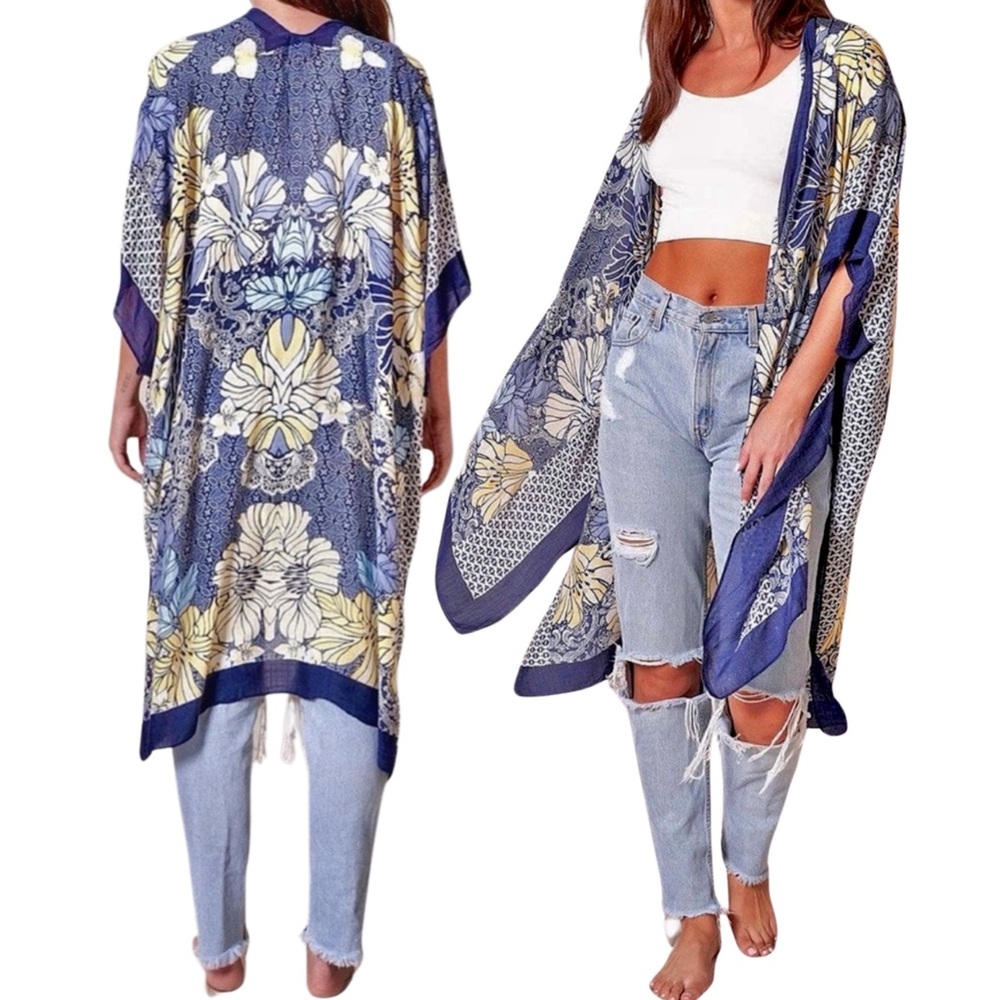 BRAND NEW BOUTIQUE ITEM! Navy & Yellow‎ Floral Duster - Picture 3 of 3